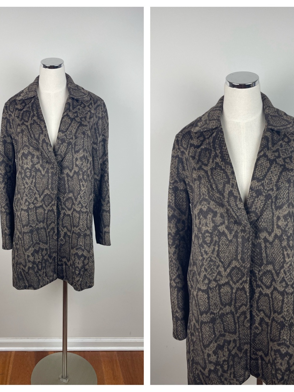 Rafaella Brown Black Snake Animal Print Wool Blend Coat Women Large Glam